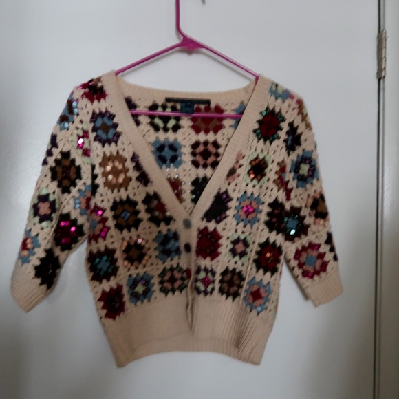 Adorable French Connection Granny Square Crochet Cardigan S - Picture 3 of 7